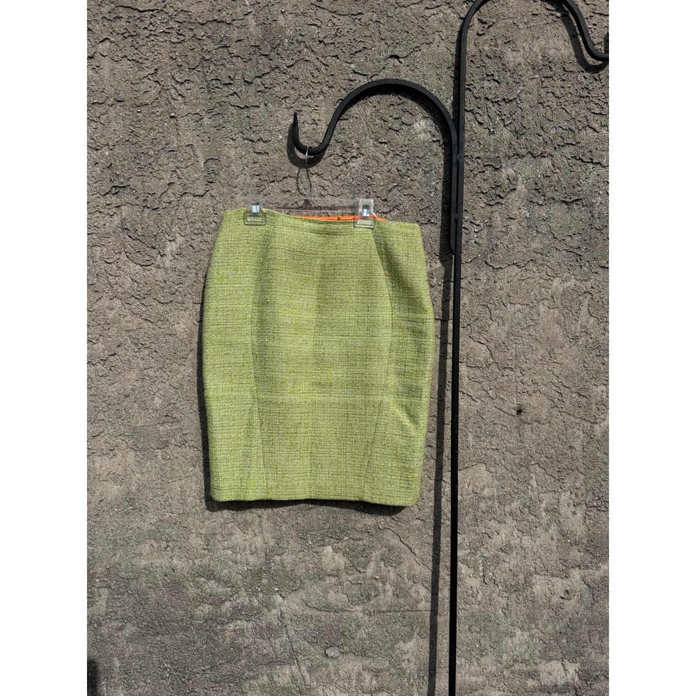 T Tahari Pencil Skirt Womens 6 Lime Green Tweed Kick Pleat‎ F41WT303